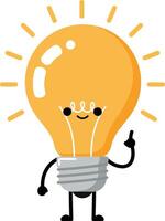 Light bulb character with smiling face and glowing filament bright idea concept illustration vector