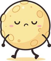 Cute walking moon character with closed eyes and simple cartoon style illustration vector