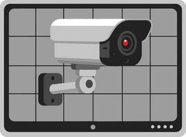 Security camera monitoring system with grey tiled wall background and digital screen illustration vector