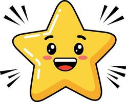 Smiling yellow star cartoon character with happy expression and shining rays illustration vector