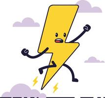 Animated yellow lightning bolt character running with clouds in background illustration vector