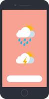 Smartphone displaying weather forecast icons with rain and thunderstorm symbols in flat style vector