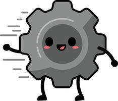 Happy cartoon gear with motion lines and smiling face in simple style vector