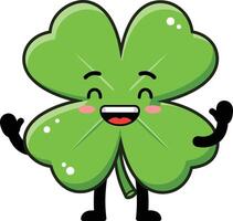 Four leaf clover character with smiling face and happy expression illustration for good luck and positivity vector