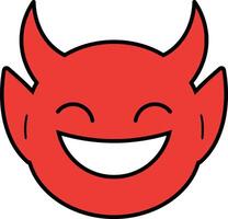 Devil face emoji smiling with horns and happy expression in red color illustration vector
