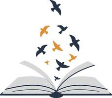 Open book with flying birds symbolizing freedom and imagination in minimalist illustration design vector