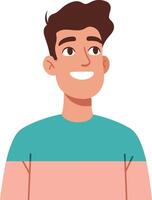 Young man wearing turquoise and peach shirt smiling happily looking upwards illustration vector