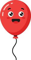 Red balloon with happy face expression floating with string cartoon illustration vector