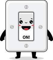 Cute switch character turned on with happy face and arms smiling illustration vector