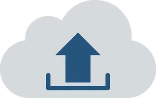 Cloud upload icon with blue upload arrow and light grey cloud shape illustration design vector