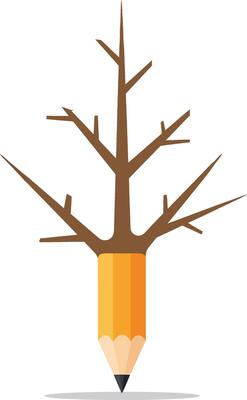 Pencil transforming into leafless tree branch creative concept for education and environment illustration