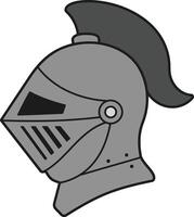Medieval knight helmet illustration with plume in grey design for historical armor concept vector