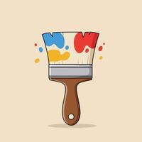 Paintbrush with blue red and yellow paint splashes illustration for creative design projects and art tools concepts vector