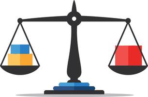 Balance scale with blue and red blocks symbolizing equality and comparison concept illustration vector