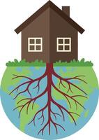 House with roots growing into the earth representing stability and connection to nature illustration vector