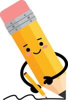 Cute smiling pencil character drawing with pink eraser and black gloves illustration vector
