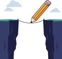Pencil Drawing a Rope Bridge Between Two Cliffs Creative Concept Illustration in Minimalist Style vector