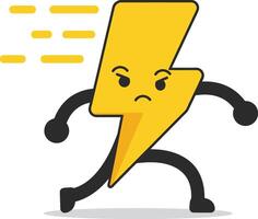 Angry yellow lightning bolt character with arms and legs running fast illustration vector