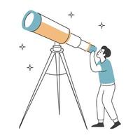 Man looking through binoculars or a telescope in search of future opportunities and new ideas. vector