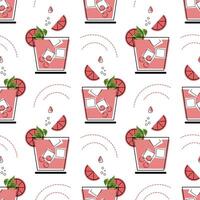 Seamless pattern, glasses with cocktail, ice cubes and fruit slices. Print, background, textile. vector