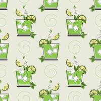 Seamless pattern, glasses with cocktail, ice cubes and fruit slices. Print, background vector
