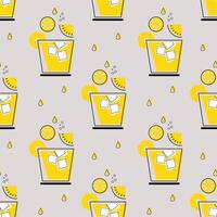 Seamless pattern, glasses with cocktail, ice cubes and fruit slices. Print, background, textile vector
