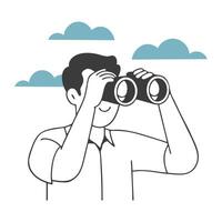 Man Looking Through Binoculars at the Sky vector