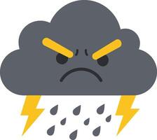 Angry storm cloud with lightning bolts and raindrops weather icon in flat style illustration vector