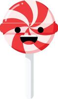 Red and white peppermint candy lollipop with happy face illustration in flat style for fun design vector