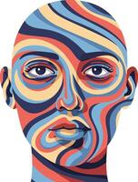 Abstract human face with colorful swirling patterns in illustration style artwork for creative design and digital art projects vector