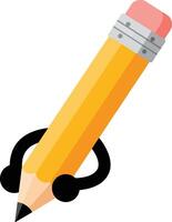 Pencil with eraser and black hands simple illustration for writing and drawing tools design vector