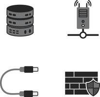 Network server database firewall and cable connection icons set for technology and security concepts vector