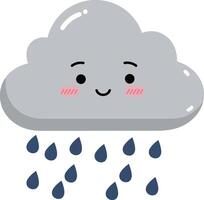Cute smiling gray rain cloud with falling raindrops illustration in cartoon style vector