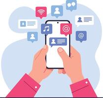 Smartphone with social media icons and notifications illustrating digital communication and connectivity in modern lifestyle vector