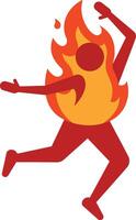 Running human figure engulfed in orange and red flames illustration energetic pose dynamic movement vector