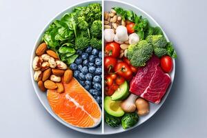 Balanced diet concept, choosing variety of nutritious food promoting healthy lifestyle photo
