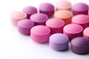 Colorful pills forming a gradient on white background photo