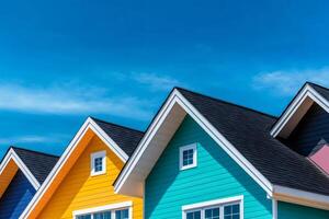 Vibrant facades and uniform roofing create an appealing neighborhood aesthetic photo
