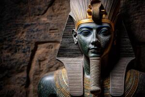 Majestic statue of tutankhamun emerging from the shadows of history photo