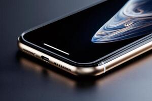 Modern smartphone displaying abstract swirls on dark background photo