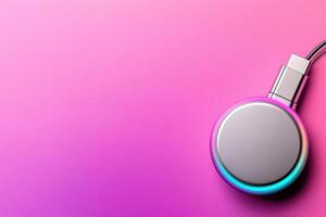 Smart speaker with led lighting is connecting on pink background photo