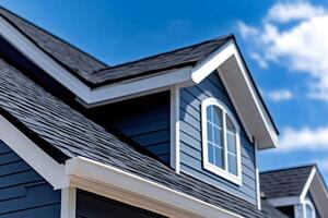 Modern suburban house featuring asphalt shingles roofing and dormer window photo