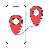 Smartphone map navigation and location markers illustrated vector