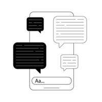 Messaging interface with chat bubbles and text input displayed vector