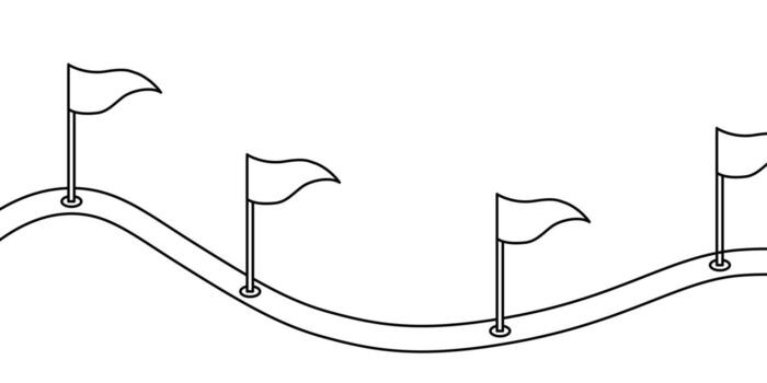 vistoso banderas ondulación a lo largo un devanado camino en un juguetón diseño vector
