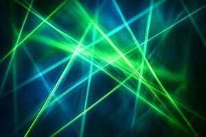 Green and blue laser beams creating a dynamic abstract light pattern photo
