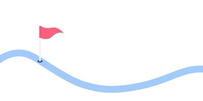 Wavy path with a flag marking a destination in a minimal landscape vector