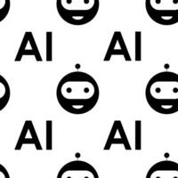 Black and white pattern with stylized robots and AI text vector