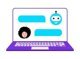 Modern chatbot interaction on a laptop screen with diverse characters vector