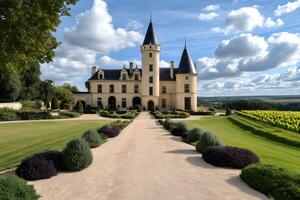 French chateau with vineyards in saint emilion region on sunny day photo